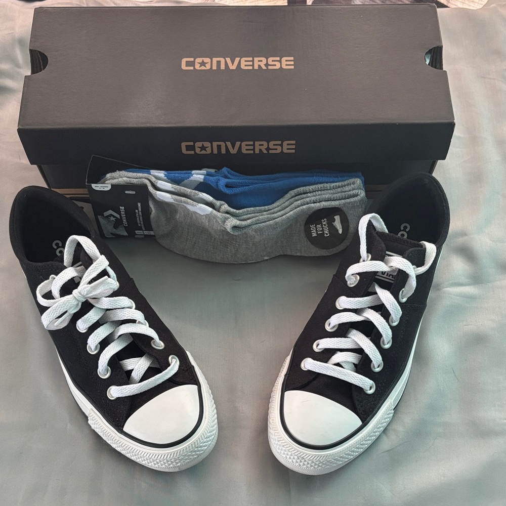 Converse Black and White Low Top Sneakers and 3 pack Converse socks